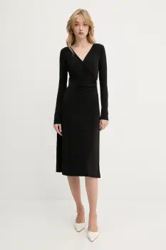 Karl Lagerfeld rochie culoarea negru, midi, drept, A3W13042 imagine