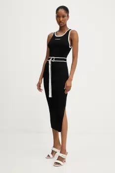Karl Lagerfeld rochie culoarea negru, midi, mulata, A3W13039 imagine