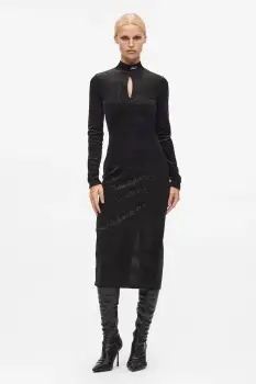 Karl Lagerfeld rochie culoarea negru, midi, mulata, A4W13016 imagine