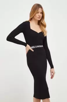 Karl Lagerfeld rochie culoarea negru, midi, mulata imagine