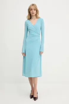 Karl Lagerfeld rochie culoarea turcoaz, midi, drept, A3W13042 imagine
