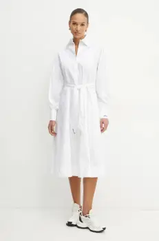 Karl Lagerfeld rochie din bumbac culoarea alb, midi, drept, A1W13018 imagine