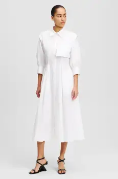 Karl Lagerfeld rochie din bumbac culoarea alb, midi, evazati, A2W13005 imagine