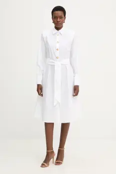 Karl Lagerfeld rochie din bumbac culoarea alb, midi, oversize, B1W13026 imagine