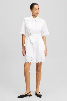 Karl Lagerfeld rochie din bumbac culoarea alb, mini, drept, A2W13009 imagine