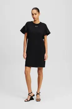 Karl Lagerfeld rochie din bumbac culoarea negru, mini, drept, A2W13039 imagine