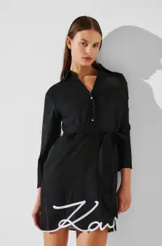 Karl Lagerfeld rochie din bumbac culoarea negru, mini, drept, A2W46075 imagine