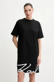 Karl Lagerfeld rochie din bumbac culoarea negru, mini, oversize, A1W13001 imagine