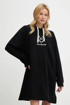 Karl Lagerfeld rochie din bumbac culoarea negru, mini, oversize, A3W44010 imagine