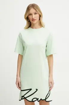 Karl Lagerfeld rochie din bumbac culoarea verde, mini, oversize, A1W13001 imagine