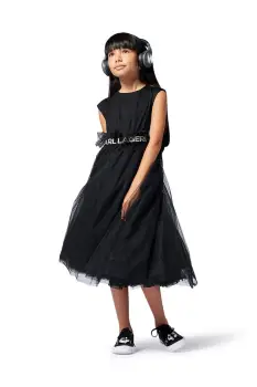 Karl Lagerfeld rochie fete culoarea negru, midi, evazata, Z30467 imagine