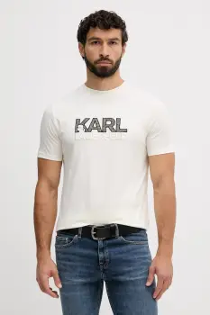 Karl Lagerfeld tricou culoarea bej, cu imprimeu, 554225.755038 imagine