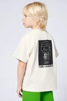 Karl Lagerfeld tricou de bumbac pentru copii culoarea bej, cu imprimeu, Z30440 imagine
