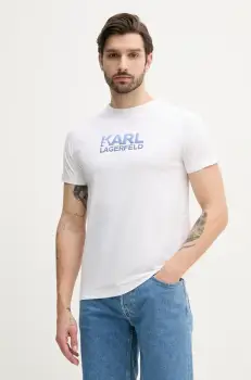 Karl Lagerfeld tricou din bumbac barbati, culoarea alb, cu imprimeu, 552241.755064 imagine