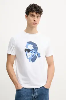 Karl Lagerfeld tricou din bumbac barbati, culoarea alb, cu imprimeu, 552241.755065 imagine