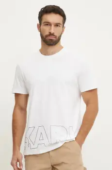 Karl Lagerfeld tricou din bumbac barbati, culoarea alb, cu imprimeu, A1M46070 imagine