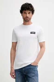 Karl Lagerfeld tricou din bumbac barbati, culoarea alb, neted, 552224.755052 imagine