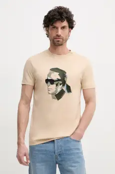 Karl Lagerfeld tricou din bumbac barbati, culoarea bej, cu imprimeu, 552241.755067 imagine