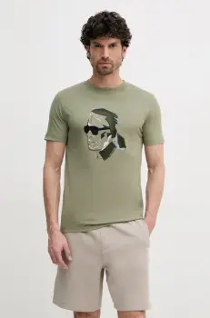 Karl Lagerfeld tricou din bumbac barbati, culoarea verde, cu imprimeu, 552241.755067 imagine