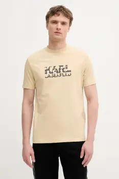 Karl Lagerfeld tricou din bumbac culoarea bej, cu imprimeu, 553225.755036 imagine