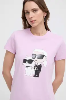 Karl Lagerfeld tricou din bumbac culoarea roz imagine