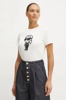 Karl Lagerfeld tricou din bumbac femei, culoarea bej, A1W17126 imagine