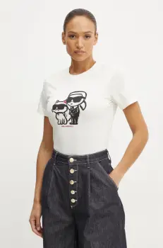Karl Lagerfeld tricou din bumbac femei, culoarea bej, A1W17129 imagine