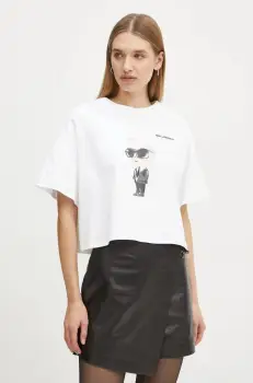 Karl Lagerfeld tricou din bumbac femei, culoarea bej, A1W17132 imagine