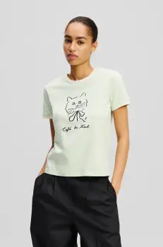 Karl Lagerfeld tricou din bumbac femei, culoarea bej, A2W17086 imagine