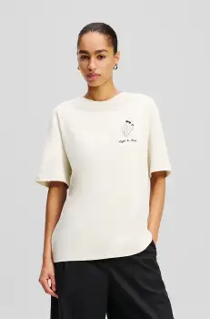 Karl Lagerfeld tricou din bumbac femei, culoarea bej, A2W17089 imagine