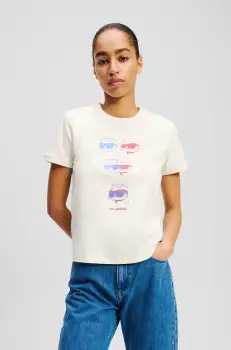 Karl Lagerfeld tricou din bumbac femei, culoarea bej, A2W17112 imagine