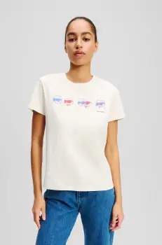 Karl Lagerfeld tricou din bumbac femei, culoarea bej, A2W17114 imagine