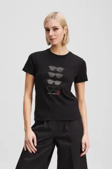 Karl Lagerfeld tricou din bumbac femei, culoarea negru, A2W17103 imagine