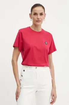Karl Lagerfeld tricou din bumbac femei, culoarea roz, 245W1712 imagine