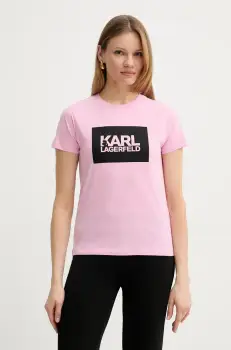 Karl Lagerfeld tricou din bumbac femei, culoarea roz, ASW17010 imagine