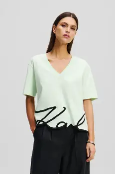 Karl Lagerfeld tricou din bumbac femei, culoarea verde, A2W17104 imagine