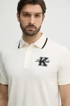 Karl Lagerfeld tricou polo barbati, culoarea bej, cu imprimeu, 552221.745015 imagine