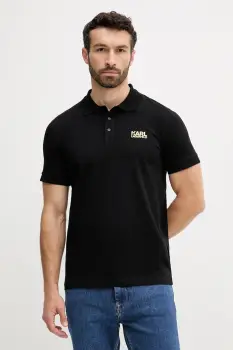 Karl Lagerfeld tricou polo culoarea negru, cu imprimeu, 553235.745088 imagine