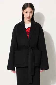 Kenzo geaca de lana Double Face Workwear Jacket culoarea negru, de tranzitie, FE62VE2559WA.99 imagine