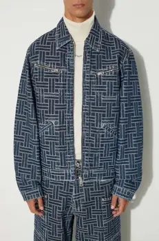 Kenzo geaca din denim Trucker Denim Jacket Weave barbati, de tranzitie, oversized, FE65DV3106J2.DD imagine