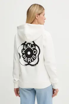 Kenzo hanorac de bumbac culoarea alb, cu gluga, cu imprimeu, FG52HO2064MB imagine