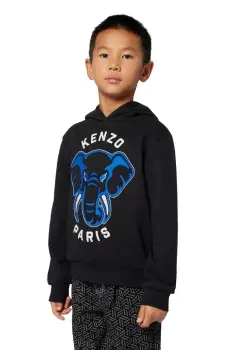 Kenzo Kids hanorac de bumbac pentru copii culoarea negru, cu gluga, cu imprimeu, K61437 imagine