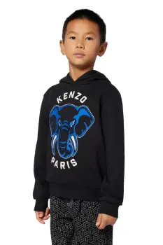 Kenzo Kids hanorac de bumbac pentru copii culoarea negru, cu gluga, cu imprimeu, K61437 imagine