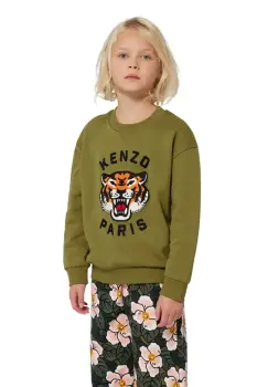 Kenzo Kids hanorac de bumbac pentru copii culoarea verde, cu imprimeu, K61432 imagine