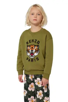 Kenzo Kids hanorac de bumbac pentru copii culoarea verde, cu imprimeu, K61432 imagine