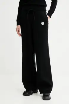 Kenzo pantaloni cu lana culoarea negru, lat, high waist, FF62PA6003LF imagine