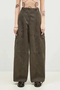 Kenzo pantaloni de bumbac Dyed Canvas Cargo Pants culoarea maro, lat, high waist, FE62PA0909GK.92 imagine