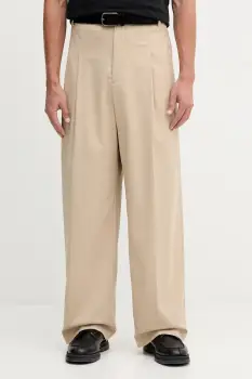 Kenzo pantaloni de lana barbati, culoarea bej, chinos FF65PA3689RZ imagine
