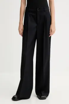 Kenzo pantaloni de lana culoarea bleumarin, lat, high waist, FF62PA1099ID imagine