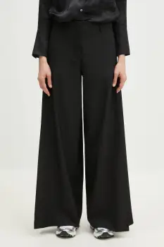 Kenzo pantaloni de lana femei, culoarea negru, lat, high waist, FF52PA0999RA.99 imagine